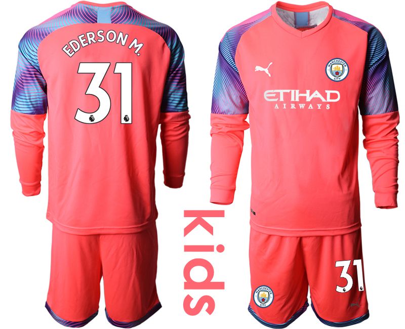 Youth 2019-2020 club Manchester City pink goalkeeper long sleeve #31 Soccer Jerseys->customized soccer jersey->Custom Jersey